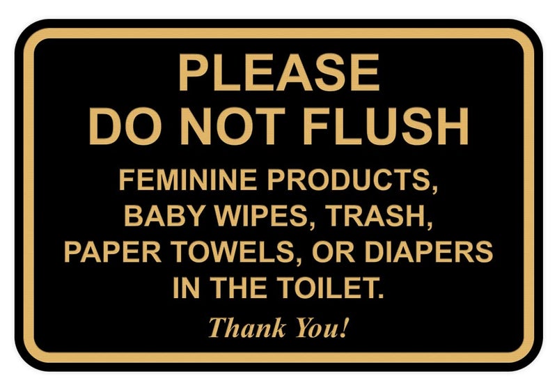 All Quality Classic Framed Please Do Not Flush Thank You Bathroom Etiquette Sign - 4" x 6" (Black-Gold) 1 Pack - Image 1